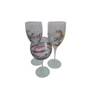 VTG Milano Luminescence Set of 3 Multicolor Mosaic Wine Glasses Hand Blown